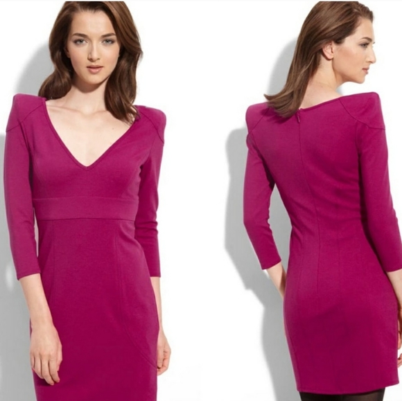 Ted Baker London Saco Pink Magenta V-Neck Sheath Dress 3/4 Sleeve Size 8 - Picture 4 of 14
